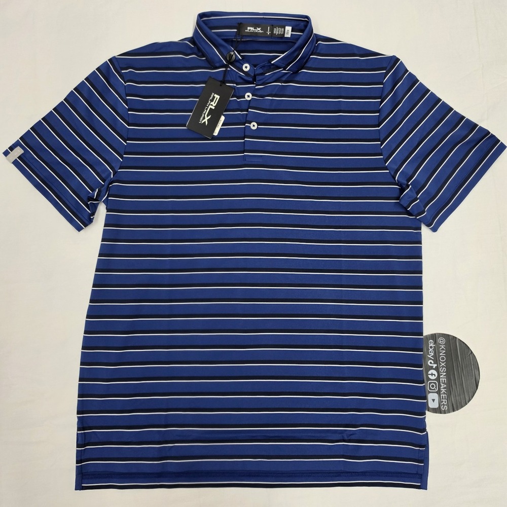 RLX Ralph Lauren Performance Golf Polo Shirt Blue Navy Striped Men's Size Medium